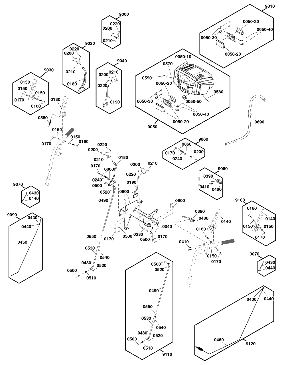 Controls Group Diagram and Parts List for S1026 (1697330-00)(2020) Briggs and Stratton Snow Blower